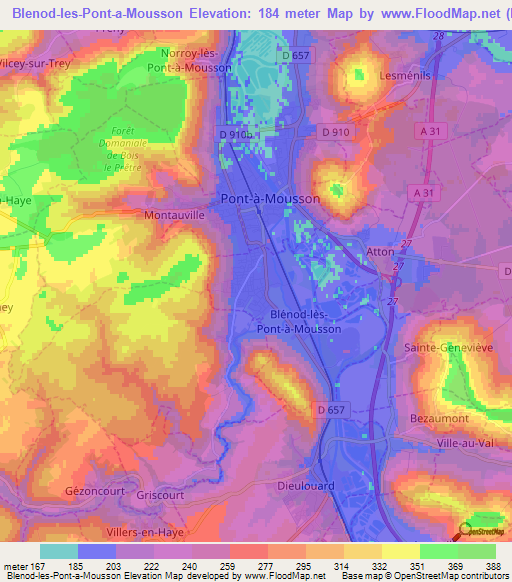 Blenod-les-Pont-a-Mousson,France Elevation Map
