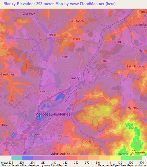 Blanzy,France Elevation Map