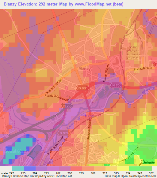 Blanzy,France Elevation Map