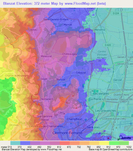 Blanzat,France Elevation Map