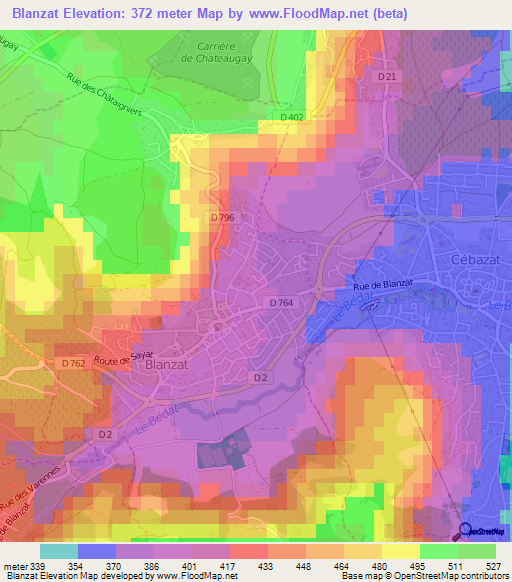 Blanzat,France Elevation Map