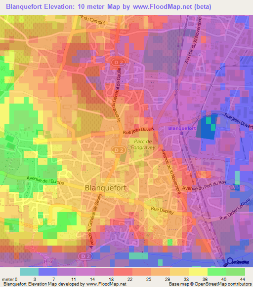 Blanquefort,France Elevation Map