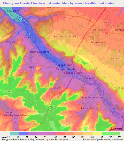 Blangy-sur-Bresle,France Elevation Map