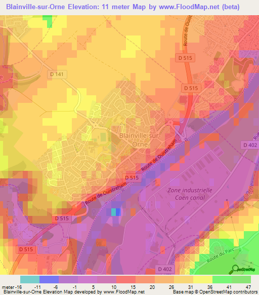 Blainville-sur-Orne,France Elevation Map