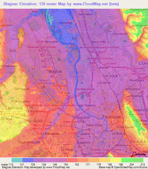 Blagnac,France Elevation Map