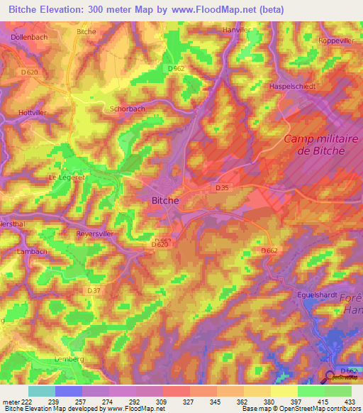 Bitche,France Elevation Map