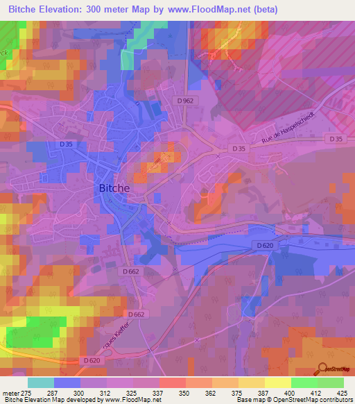 Bitche,France Elevation Map