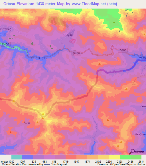 Ortasu,Turkey Elevation Map