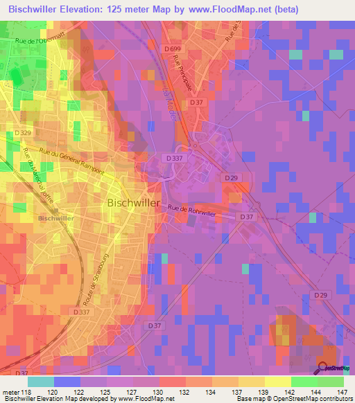 Bischwiller,France Elevation Map