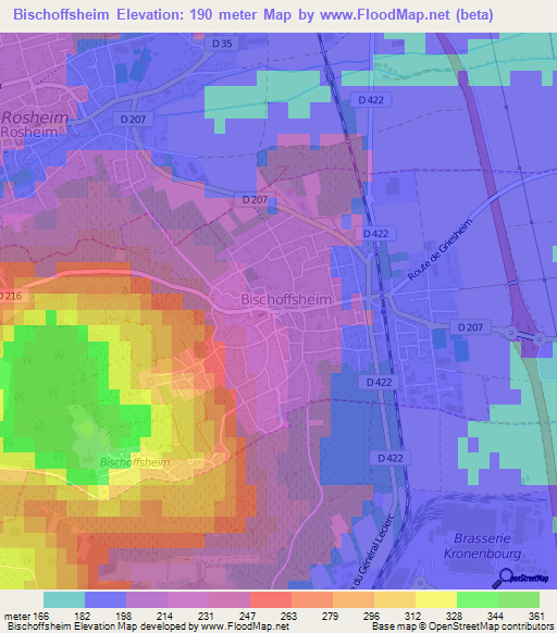 Bischoffsheim,France Elevation Map