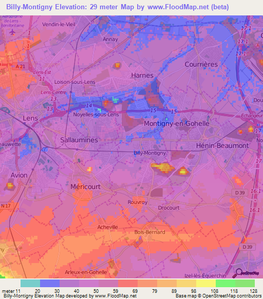 Billy-Montigny,France Elevation Map