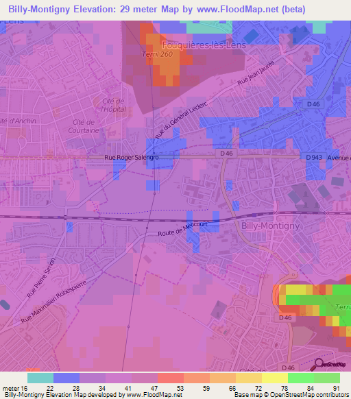 Billy-Montigny,France Elevation Map