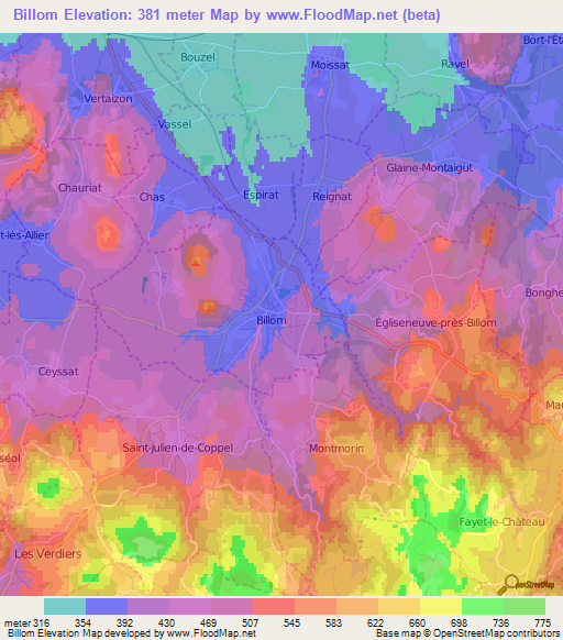 Billom,France Elevation Map