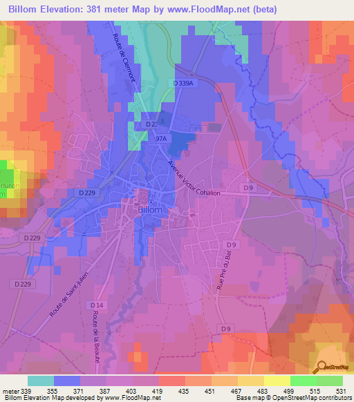 Billom,France Elevation Map