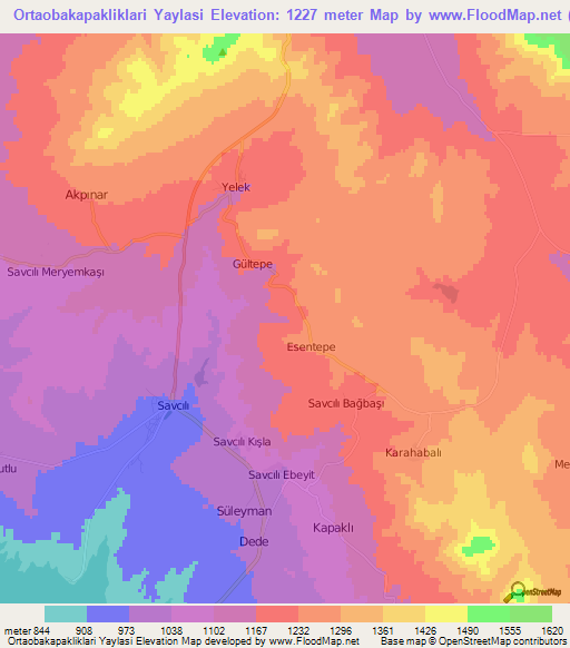 Ortaobakapakliklari Yaylasi,Turkey Elevation Map