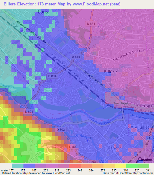 Billere,France Elevation Map