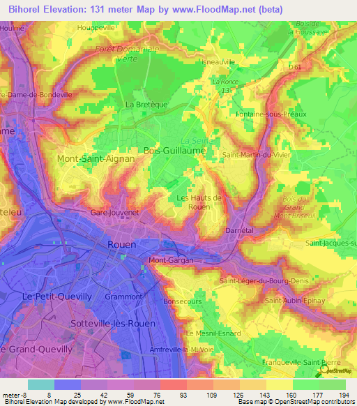 Bihorel,France Elevation Map