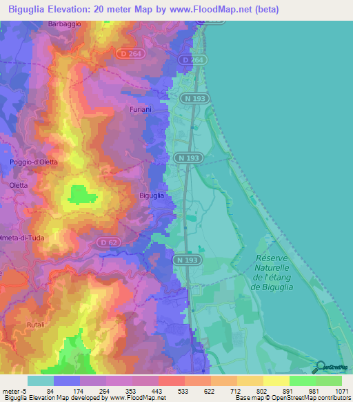 Biguglia,France Elevation Map