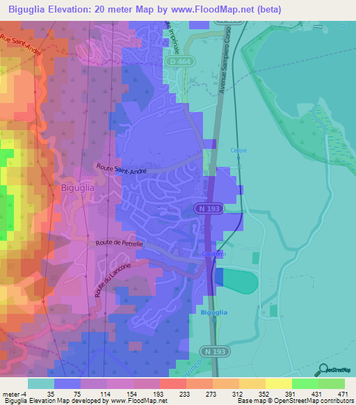 Biguglia,France Elevation Map