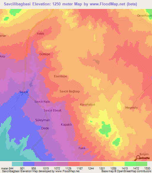 Savcilibagbasi,Turkey Elevation Map