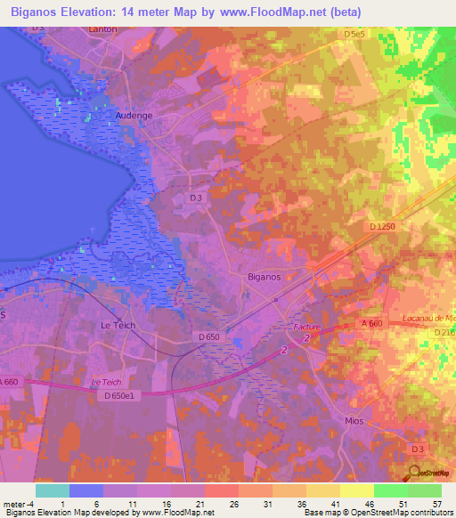 Biganos,France Elevation Map