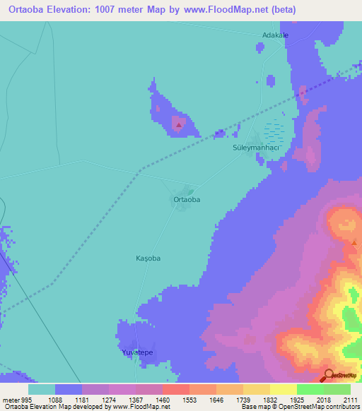 Ortaoba,Turkey Elevation Map