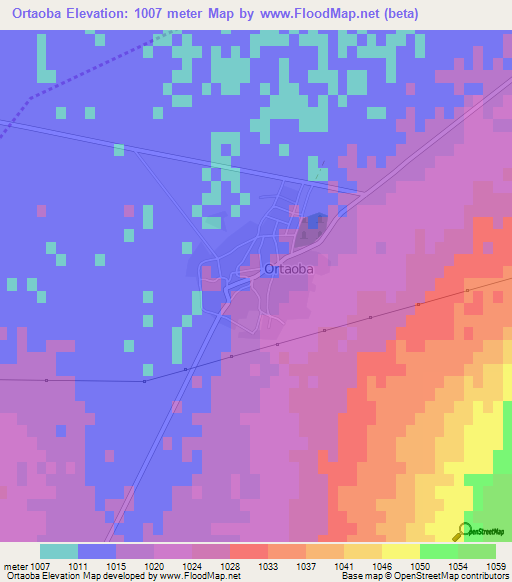 Ortaoba,Turkey Elevation Map