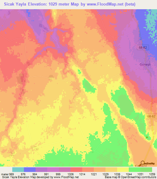 Sicak Yayla,Turkey Elevation Map