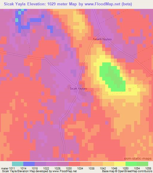 Sicak Yayla,Turkey Elevation Map