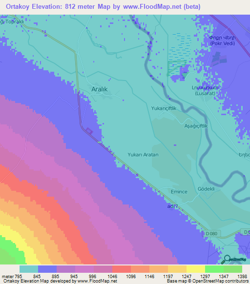 Ortakoy,Turkey Elevation Map