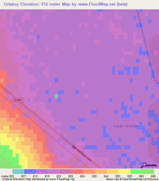 Ortakoy,Turkey Elevation Map