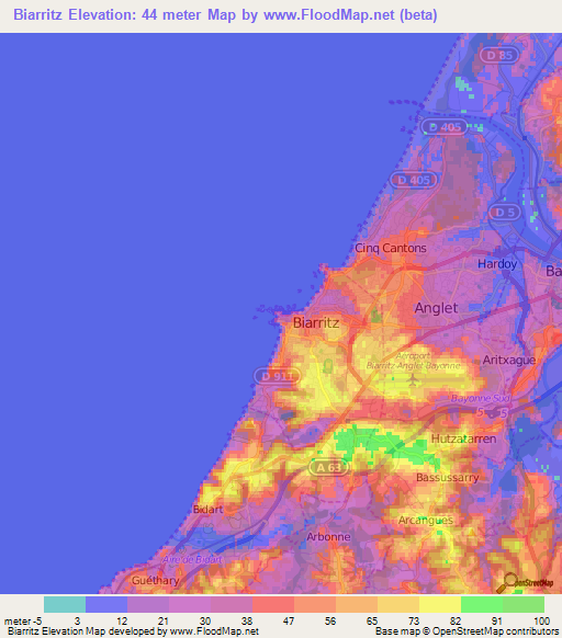 Biarritz,France Elevation Map