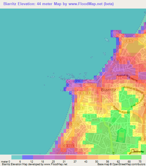 Biarritz,France Elevation Map