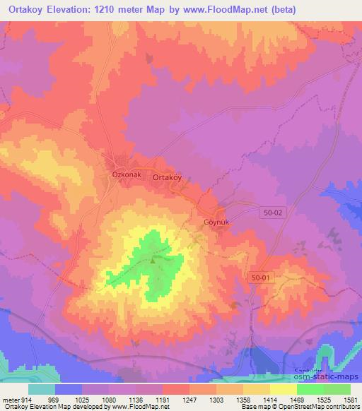 Ortakoy,Turkey Elevation Map