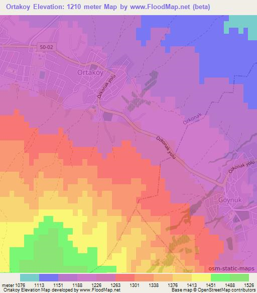 Ortakoy,Turkey Elevation Map