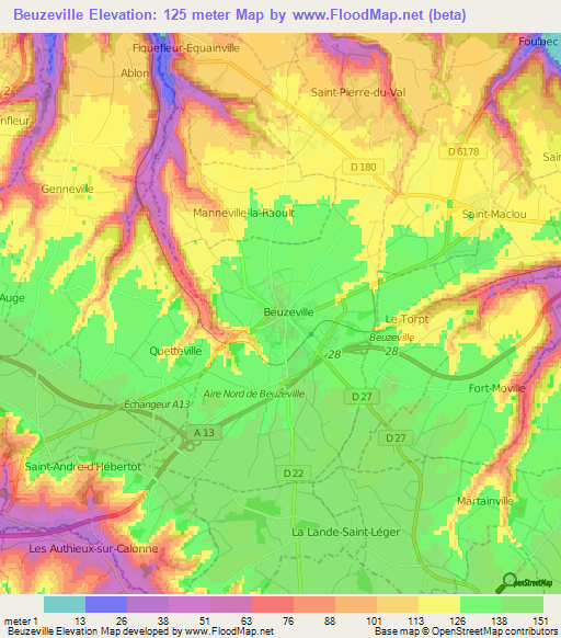 Beuzeville,France Elevation Map