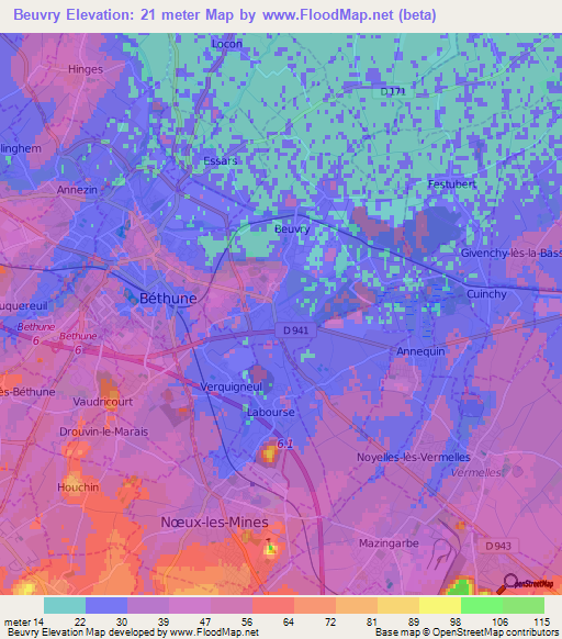 Beuvry,France Elevation Map