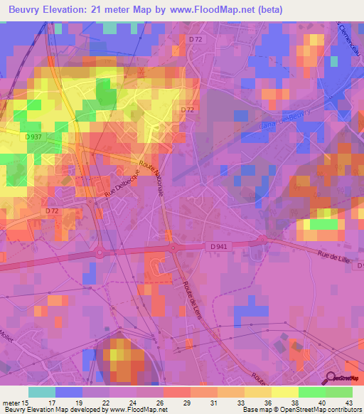 Beuvry,France Elevation Map