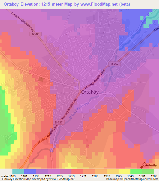 Ortakoy,Turkey Elevation Map