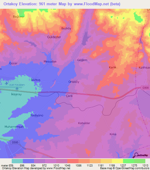 Ortakoy,Turkey Elevation Map