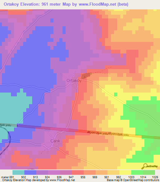 Ortakoy,Turkey Elevation Map