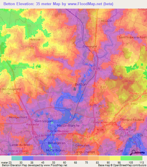 Betton,France Elevation Map