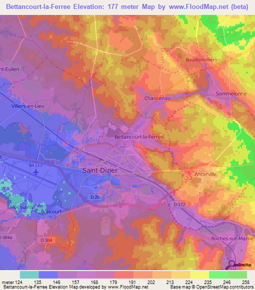 Bettancourt-la-Ferree,France Elevation Map