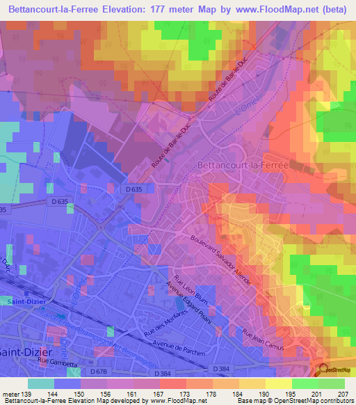 Bettancourt-la-Ferree,France Elevation Map