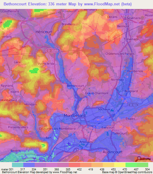 Bethoncourt,France Elevation Map