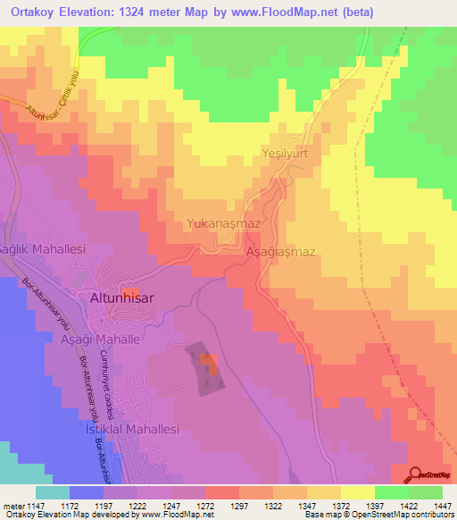 Ortakoy,Turkey Elevation Map