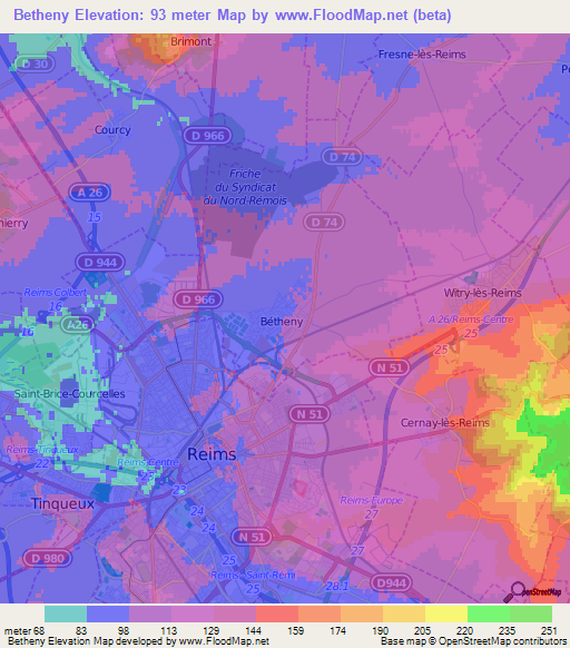 Betheny,France Elevation Map