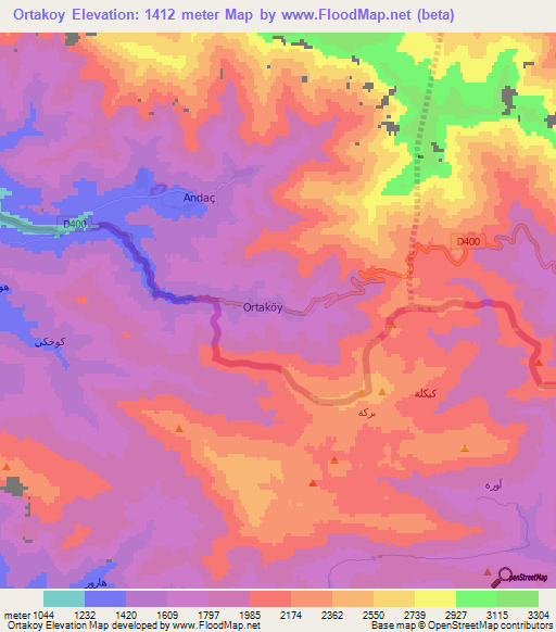 Ortakoy,Turkey Elevation Map