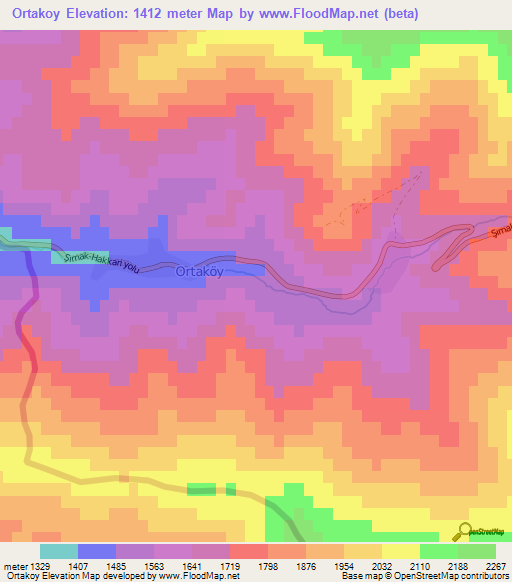 Ortakoy,Turkey Elevation Map