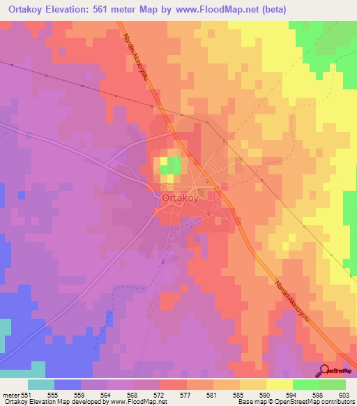 Ortakoy,Turkey Elevation Map